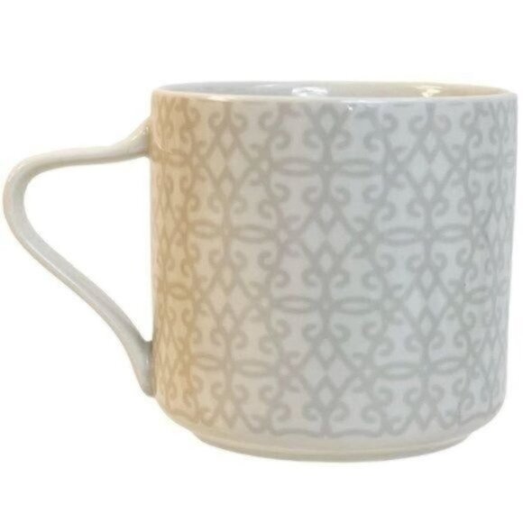 Starbucks 2014 White Gray Scroll Diamond Filigree Coffee Mug 12 fl ounce cup - Picture 3 of 7